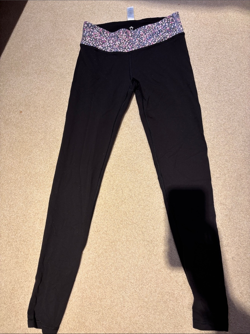 Ivivva Black Leggings with Pink Floral Waistband + Reversible